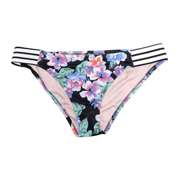 Shade & Shore Floral Print Bikini Bottoms With Striped Waistband Nylon/Spandex B - Picture 1 of 4